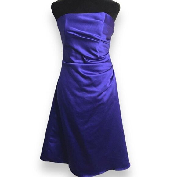 Alfred Angelo Midi Dress Women's 4 Purple Storm Formal Prom Fit & Flare Satin - Picture 1 of 15